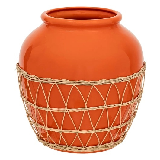 Image of Pakamera Wazon z dolomitu pomarańczowy z rattanem 33,5 cm