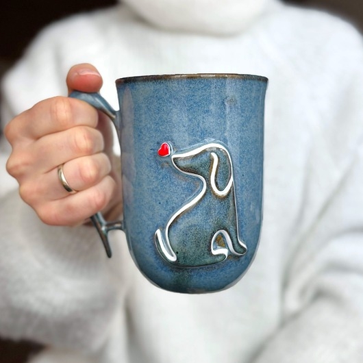 Image of Pakamera Duży Kubek Ceramiczny 500ml Piesio z Serduchem