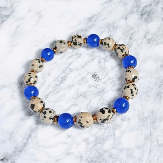 Image of Pakamera JASPER collection : bransoletka na gumce : jaspis &amp; jadeit niebieski