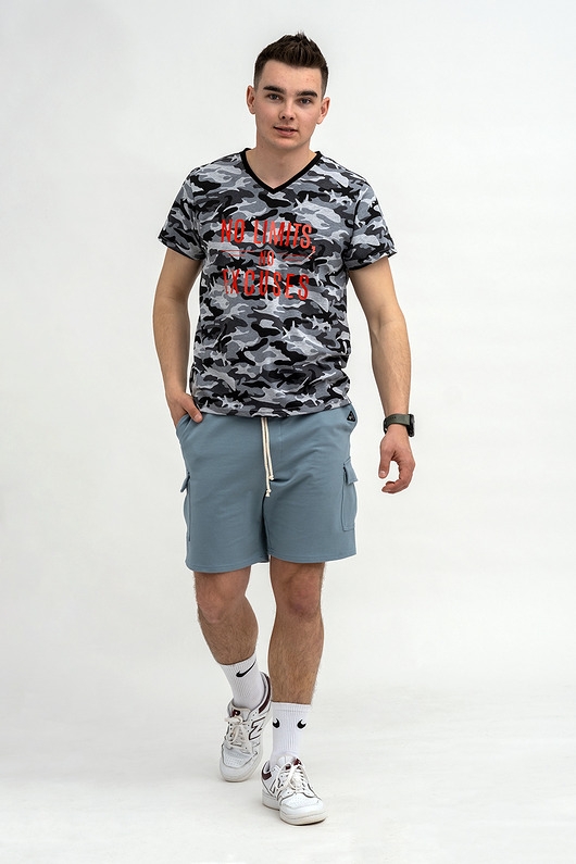 Image of Pakamera T-shirt męski moro do V z nadrukiem