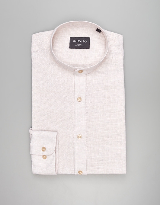 Image of Pakamera Koszula limido ze stójką 00558 długi rękaw beżowy slim fit