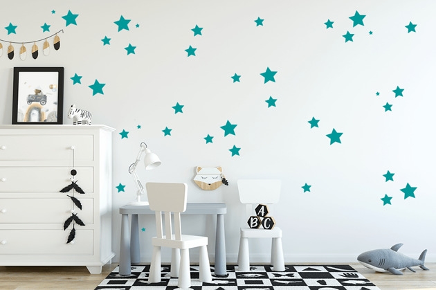 Image of Naklejki na ścianę do pokoju dziecka. Gwiazdki w kolorze turkusowym