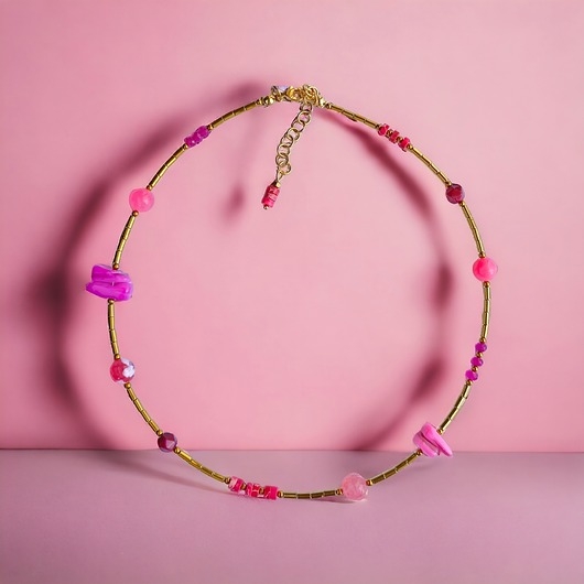 Image of Naszyjnik PINK : choker : summer collection :: RÓŻOWY NASZYJNIK