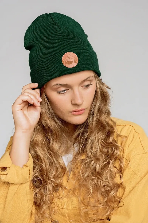 Image of Czapka beanie z bawełny organicznej butelkowa zieleń