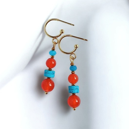 Image of Pakamera Kolczyki SUMMER collection : 5cm : turkusowo -pomarańczowe