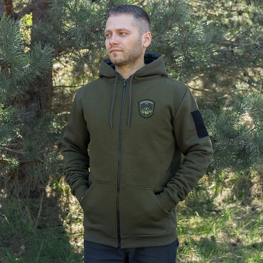 Image of Pakamera Bluza męska z kapturem rozpinana ZAMGLONY LAS khaki