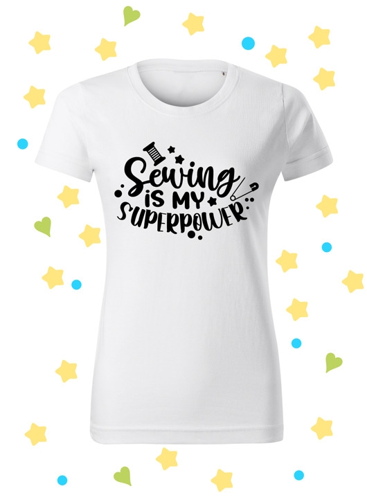 Image of T-shirt Biała koszulka z napisem Sewing is My Superpower Folia Flex