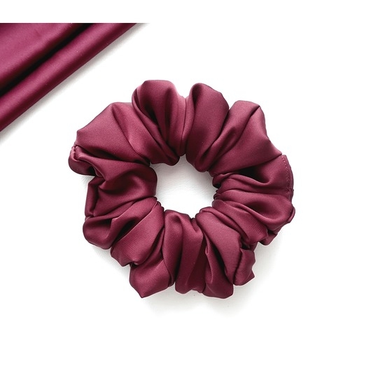 Image of Gumka do włosów satyna jedwab scrunchie BORDOWA