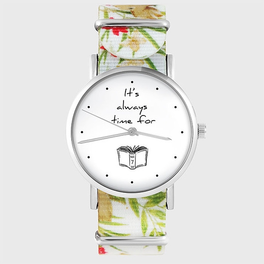 Image of Zegarek - Time for book - kwiaty, nato, biały