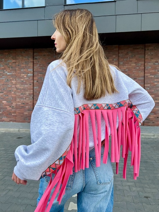 Image of Pakamera Breaking Gray - bawełniana bluza z frędzlami. 100% zero waste.