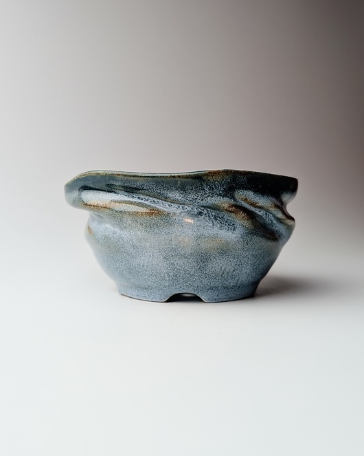 Image of Pakamera Płaska doniczka ceramiczna stare srebro
