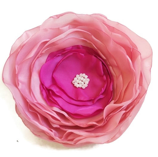 Image of Pakamera Duża broszka jasna pudrowy róż z fuksją 12cm kwiat kwiatek
