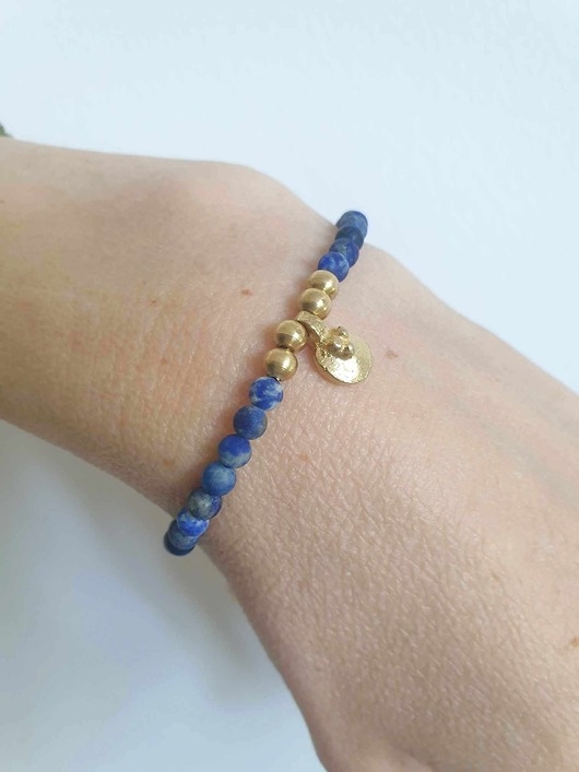 Image of Pakamera Bransoletka ANTYK lapis lazuli, mini zawieszka rustic mosiądz