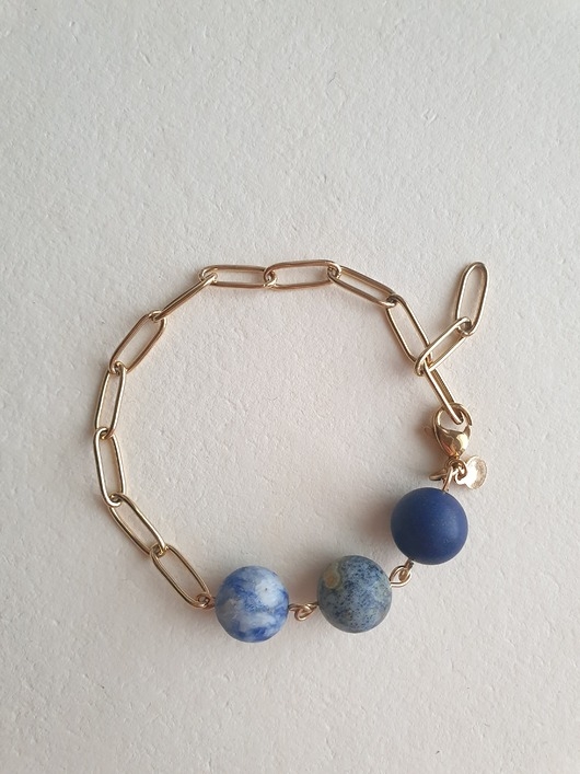 Image of Pakamera Bransoletka FANABERIA kulki, lapis lazuli, jaspis z łańcuchem