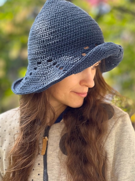 Image of Pakamera Letni kapelusz bawełniano lniany z ażurem denim