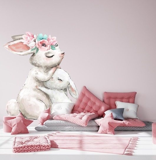 Image of Pakamera Króliczek z mamusią, konfetti - Naklejka na ścianę