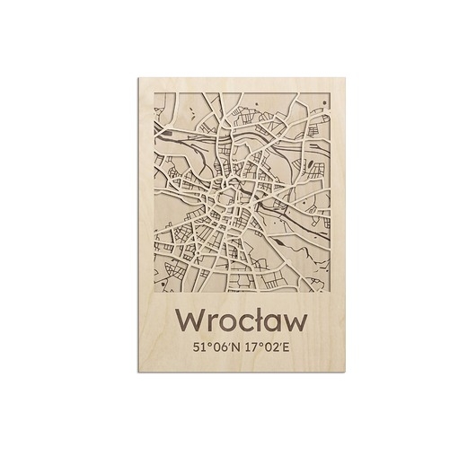 Image of Pakamera Drewniany obraz WROCŁAW Plan miasta z ulicami