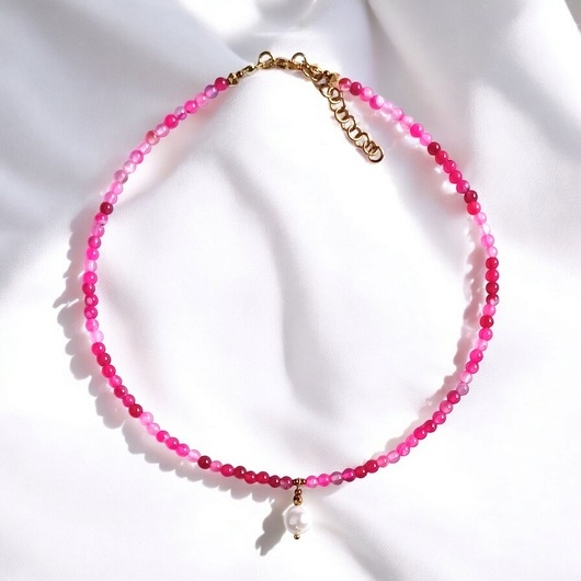 Image of Pakamera Naszyjnik : choker : fuchsia &amp; pearl collection : agat i perła