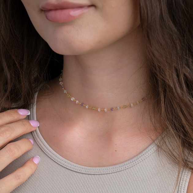 Image of Pakamera Choker kolorowe kamienie naturalne srebro 925 pozłacane
