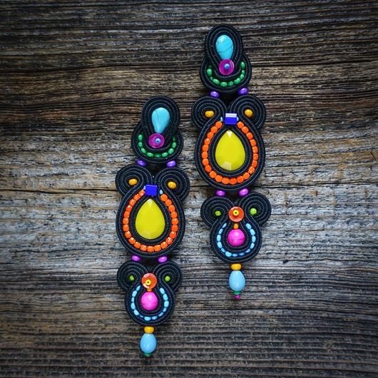 Image of Pakamera Długie etniczne kolczyki soutache