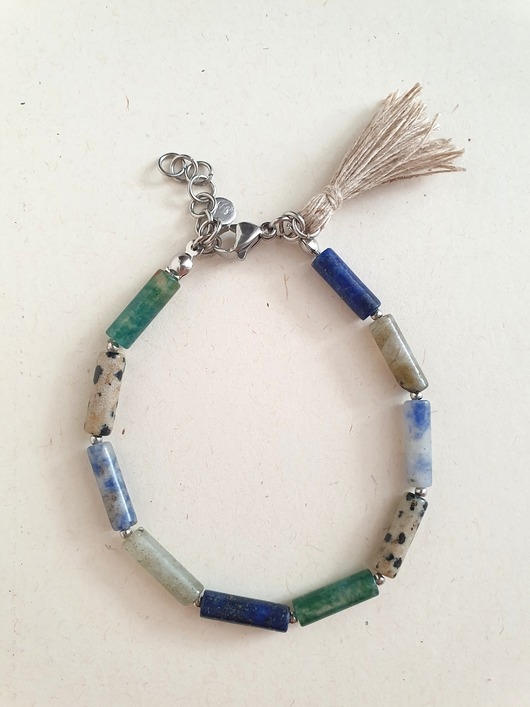 Image of Pakamera Bransoletka patyczki z lapis lazuli, jaspisem, agatem mszystym