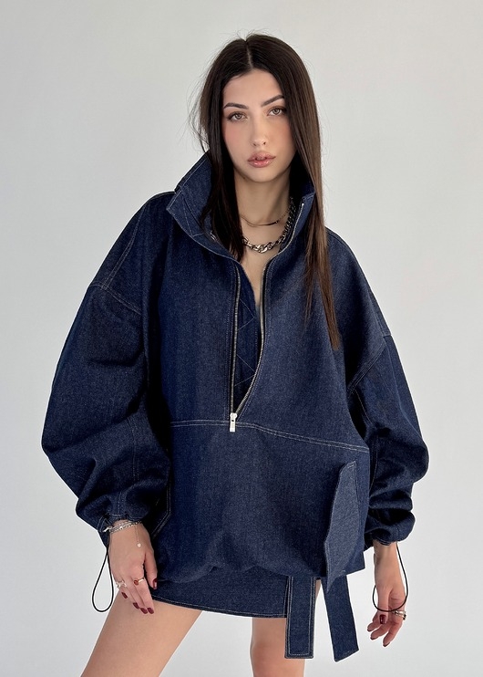 Image of Pakamera Bluza jeansowa loosezip oversize denim dark blue