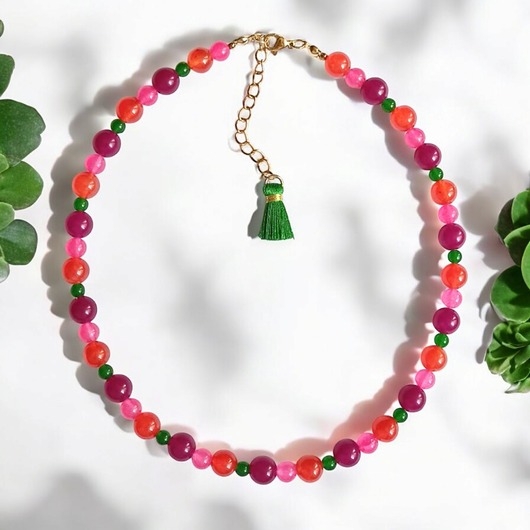 Image of Pakamera Choker : summer fruits : kolorowy jadeit : choker z kamieni
