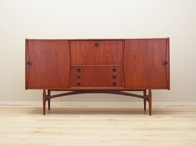 Image of Highboard tekowy, duński design, lata 70, produkcja: Dania