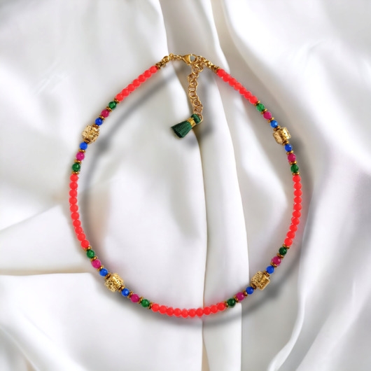 Image of Pakamera Choker wakacyjny : jadeit &amp; złota lawa : multicolor