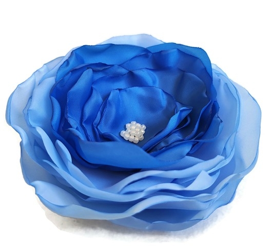 Image of Duża broszka niebieska 12cm kwiat kwiatek