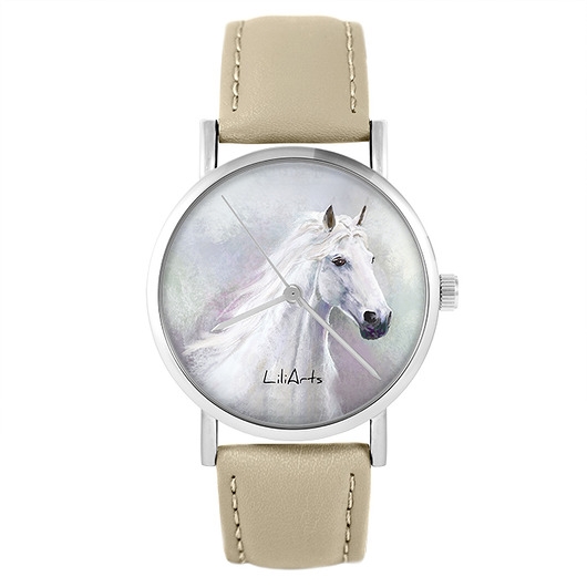 Image of Zegarek yenoo - Biały koń - skórzany, beżowy