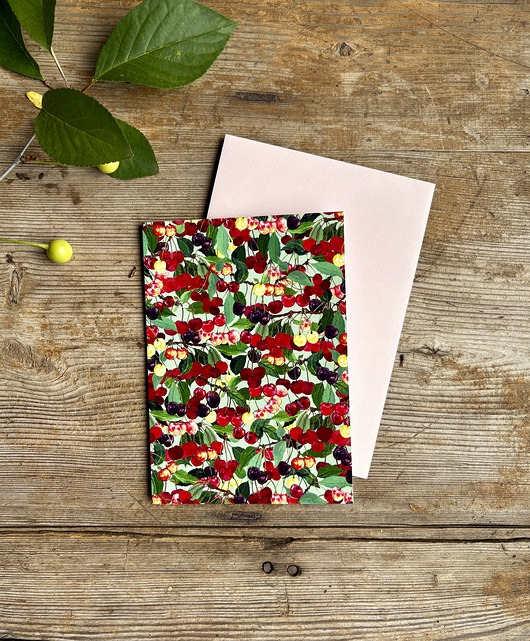 Image of Pakamera Cherries pattern- Kartka- Grafika- Ilustracja- Owoce