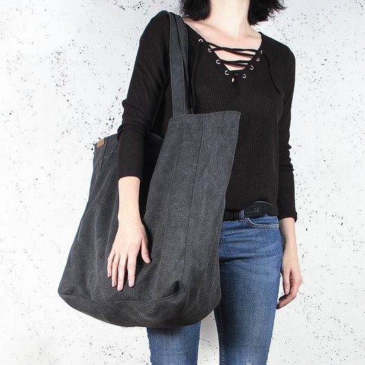 Image of Big Lazy bag torba czarna na zamek / vegan / eco