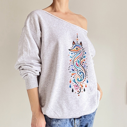 Image of Pakamera Lisek boho koraliki Szara bluza cięta