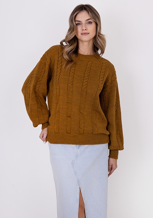 Image of Oryginalny sweter w warkoczowe wzory - SWE323 miodowy MKM