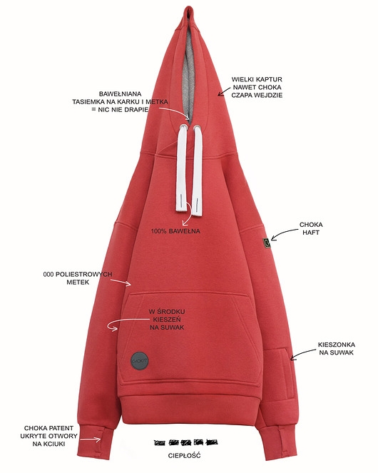 Image of Pakamera Gruba bluza 3 kieszenie CHOKA LAZY KANGAROO RED