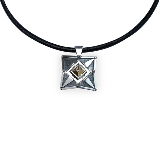 Image of MOTIF - Męski naszyjnik srebrny z elementami ze złota ze wzorem graficznym
