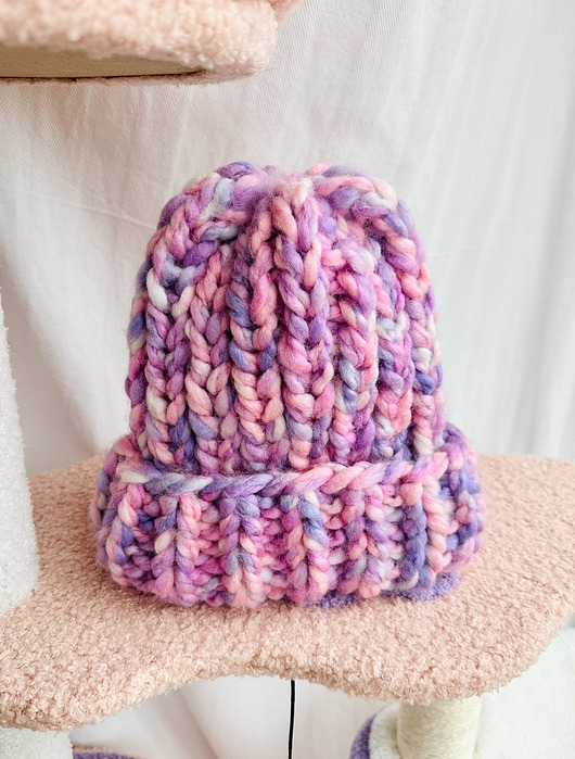 Image of Gruba wełniana czapka beanie kolorowa ombre włóczka handmade