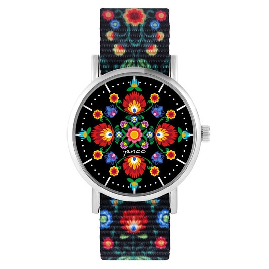 Image of Pakamera Zegarek - Folkowa mandala 2 - folk czarny, nato