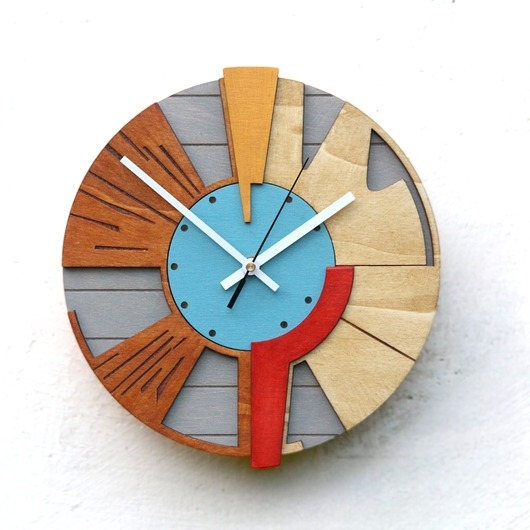 Image of Pakamera Drewniany Zegar Ścienny Duży Geometryczny /48cm - Cichy Mechanizm