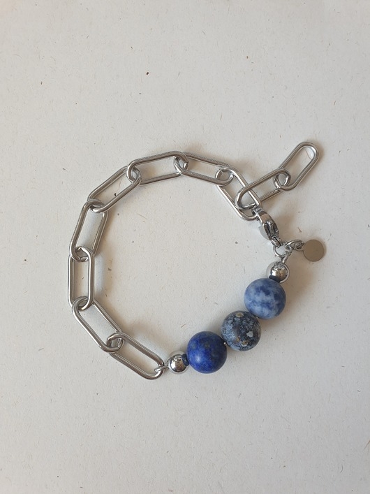 Image of Pakamera Bransoletka FANABERIA gruby łańcuch, lapis lazuli, jaspis oceaniczny,