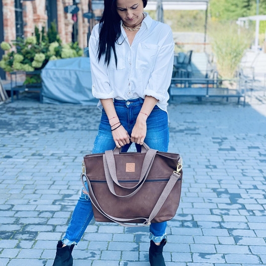 Image of Duża torba z eko skóry Mili Weekend Bag - czekoladowy brąz