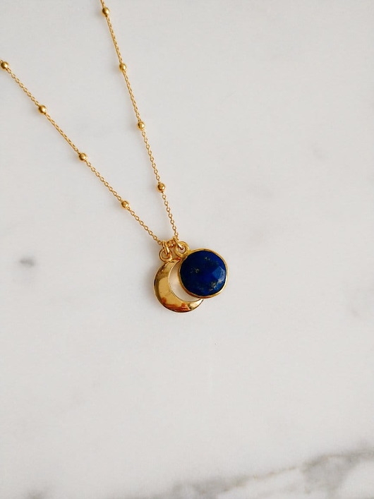 Image of Pakamera Naszyjnik Duet Gold z lapis lazuli i księżycem