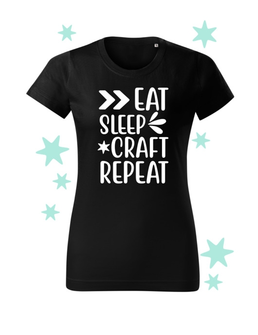 Image of T-shirt Czarna koszulka z napisem Eat Sleep Craft Repeat Folia Flex