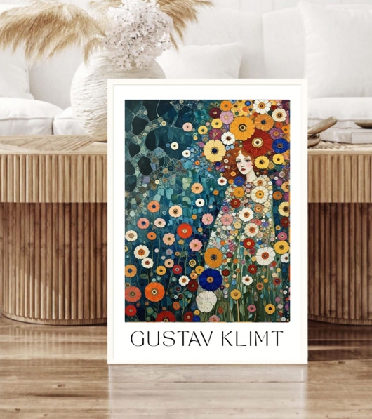 Image of Pakamera PLAKAT Gustav Klimt, łąka obraz kobieta kwiaty