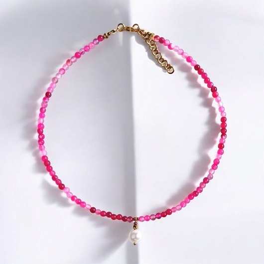 Image of Pakamera Naszyjnik : choker : fuchsia &amp; pearl collection : agat i perła