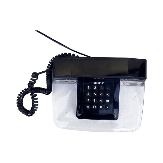 Image of Włoski modernistyczny telefon stacjonarny z plexi, Decko, lata 90.