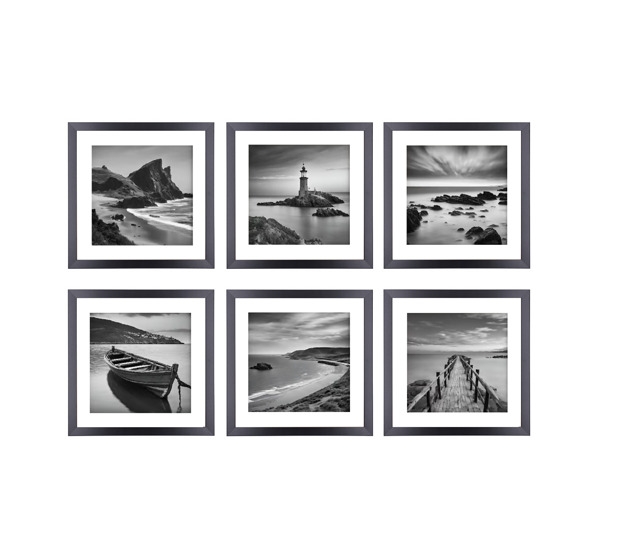 Image of 30x30 oprawione zdjęcia czarno białe galeria ścienna morskie