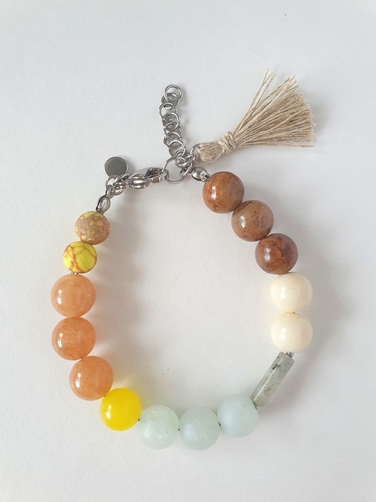 Image of Pakamera Bransoletka BOHO ART jadeit, jaspis, labradoryt, żółty, brąz, aqua,