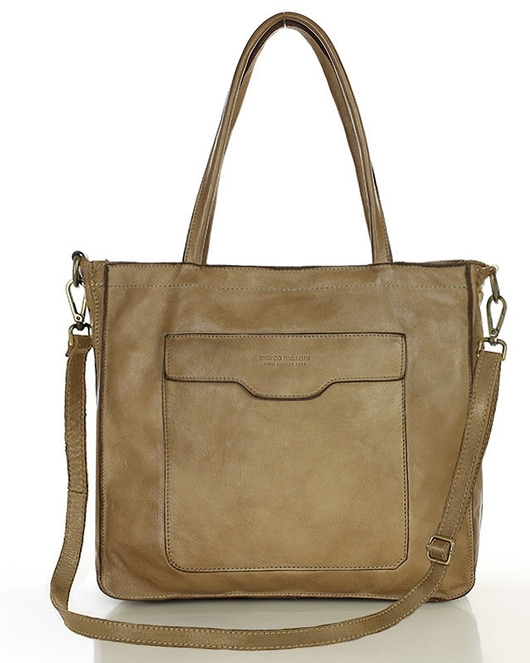 Image of Pakamera Torba shopper beżowa z kieszeniami skóra naturalna